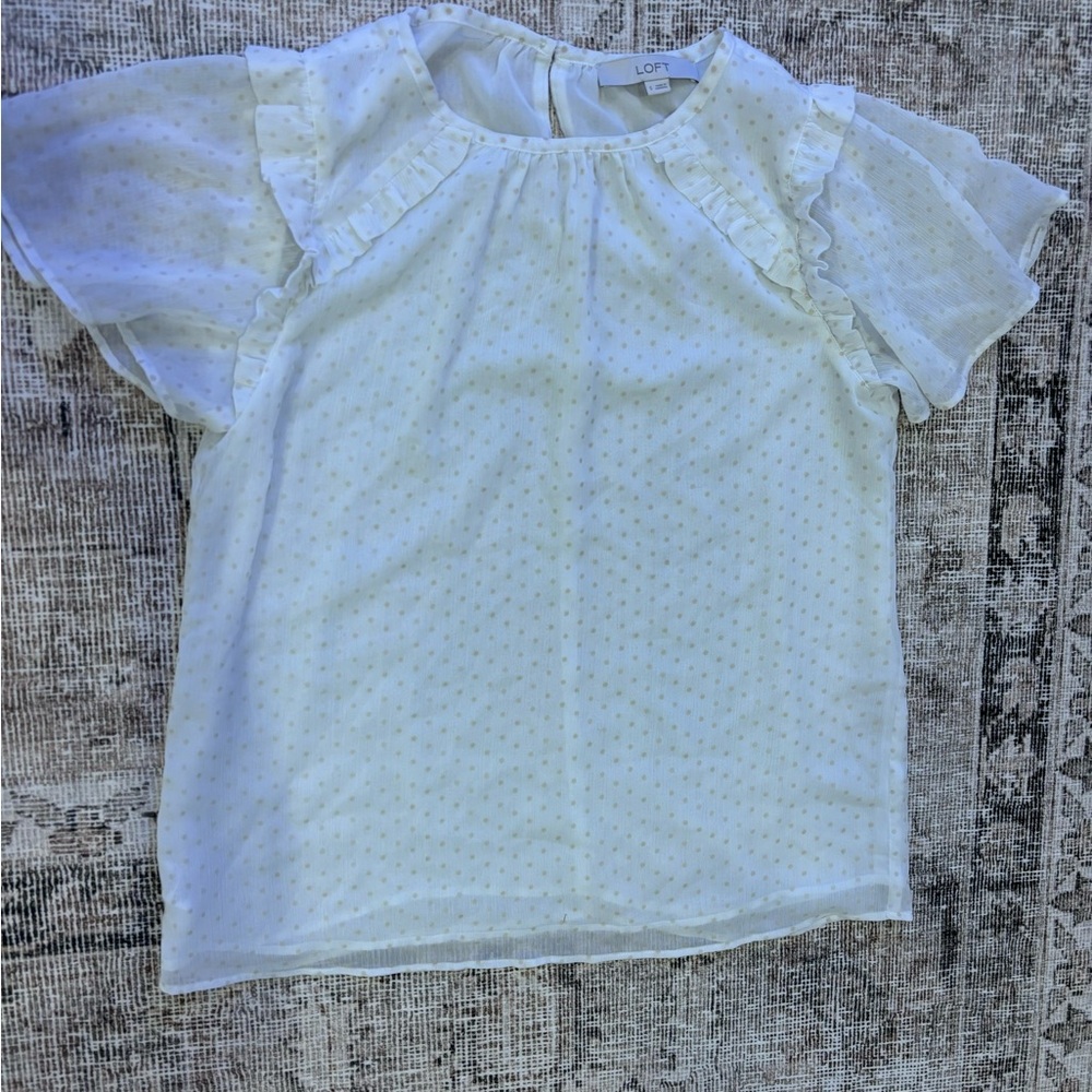 LOFT Cream Ruffle Sleeve Blouse